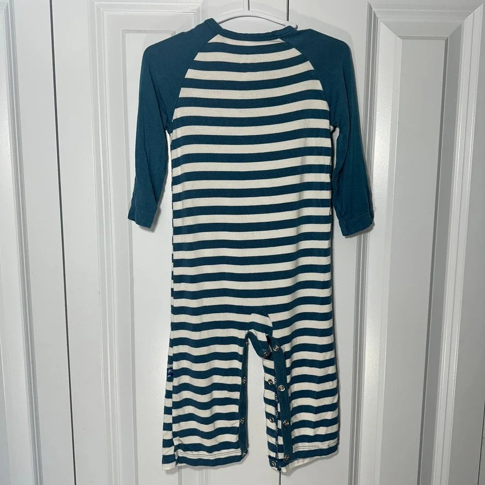 KicKee Pants Baby Long Sleeve Raglan Romper Nautical Stripe Bamboo 6-12 Months